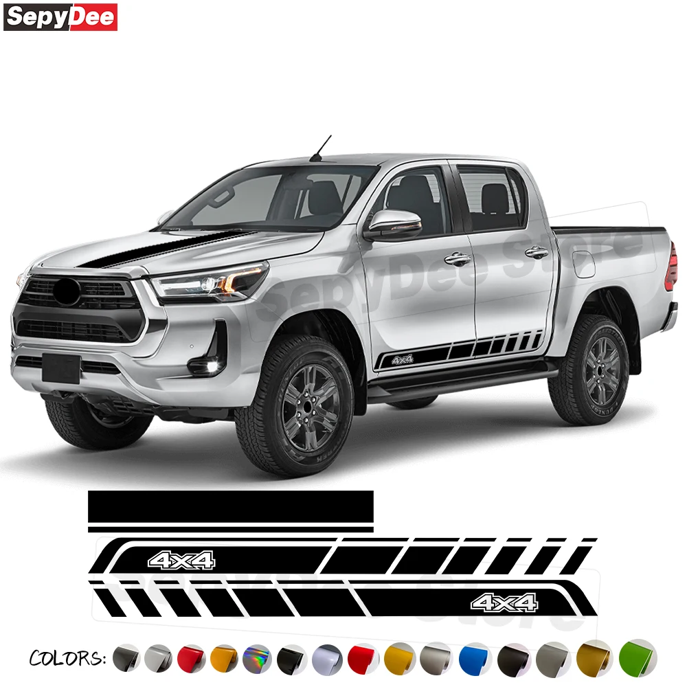 

Pickup Truck Car Hood Bonnet Door Side Sticker for Toyota Hilux 4X4 Graphic Body Decor Stripes Kits Vinyl Decals Car Accessories