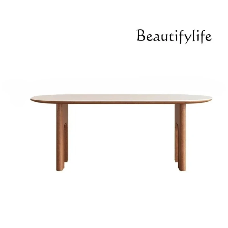 

Light luxury rock slab dining table and chair combination modern home retro oval new simple Italian dining table