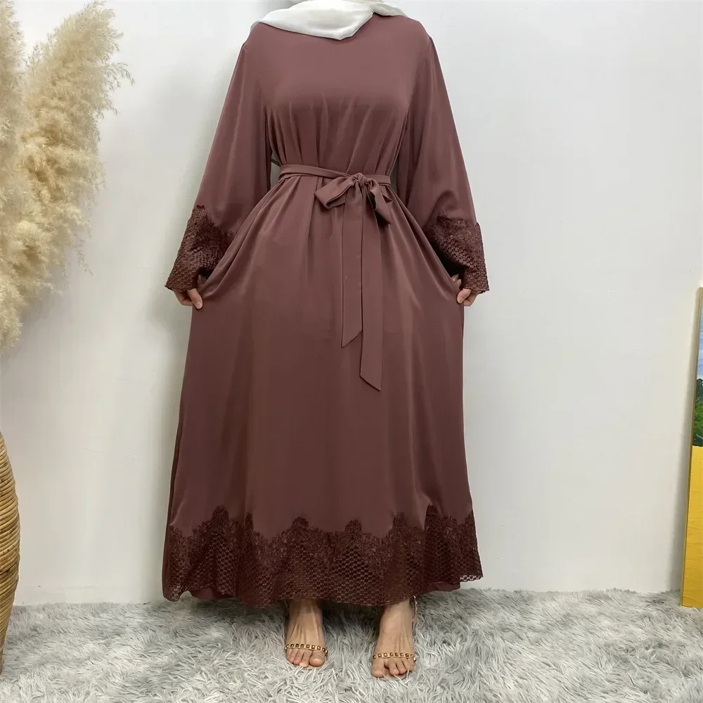 Abaya marocain de dubaï, couleur unie, broderie, manches longues, ample, robe arabe du Ramadan pour femmes musulmanes, robes à lacets, 2023