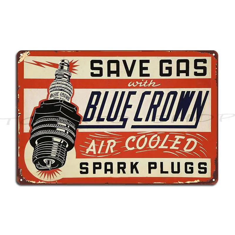 Vintage Blue Crown Air Cooled Spark Plugs Metal Sign Cinema Wall Plaque Funny Pub Custom  Tin Sign Poster