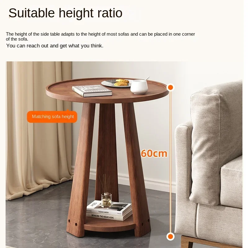 Nordic Minimalist Oak Sofa Round Side Table Solid Wood Tripod Coffee Table Movable Living Room Bedroom Bedside Corner Table