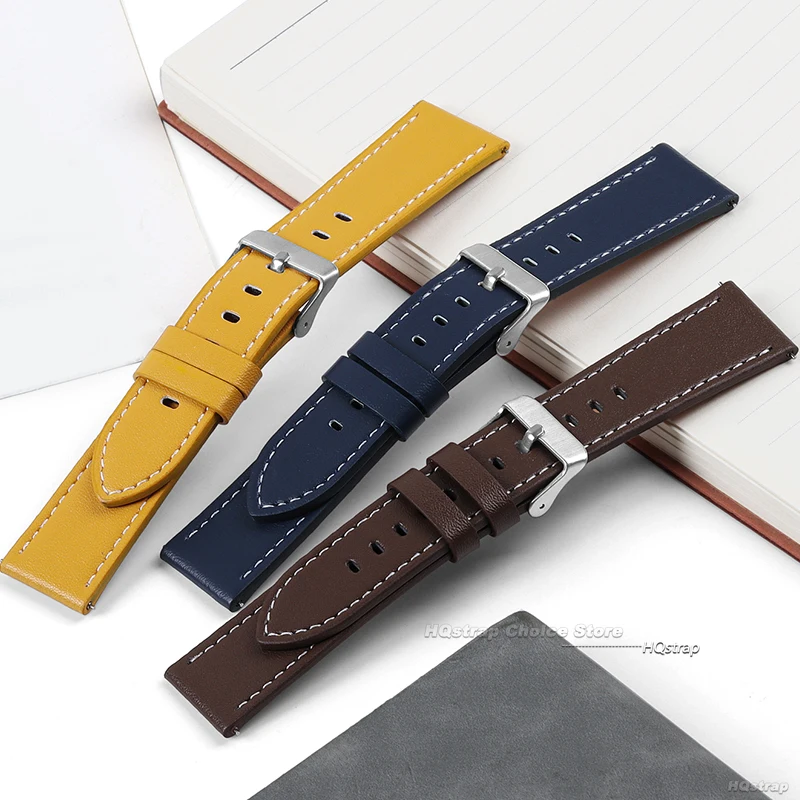 高品質のユニバーサルレザーウォッチバンド,スチールバックル,20mm, 22mm