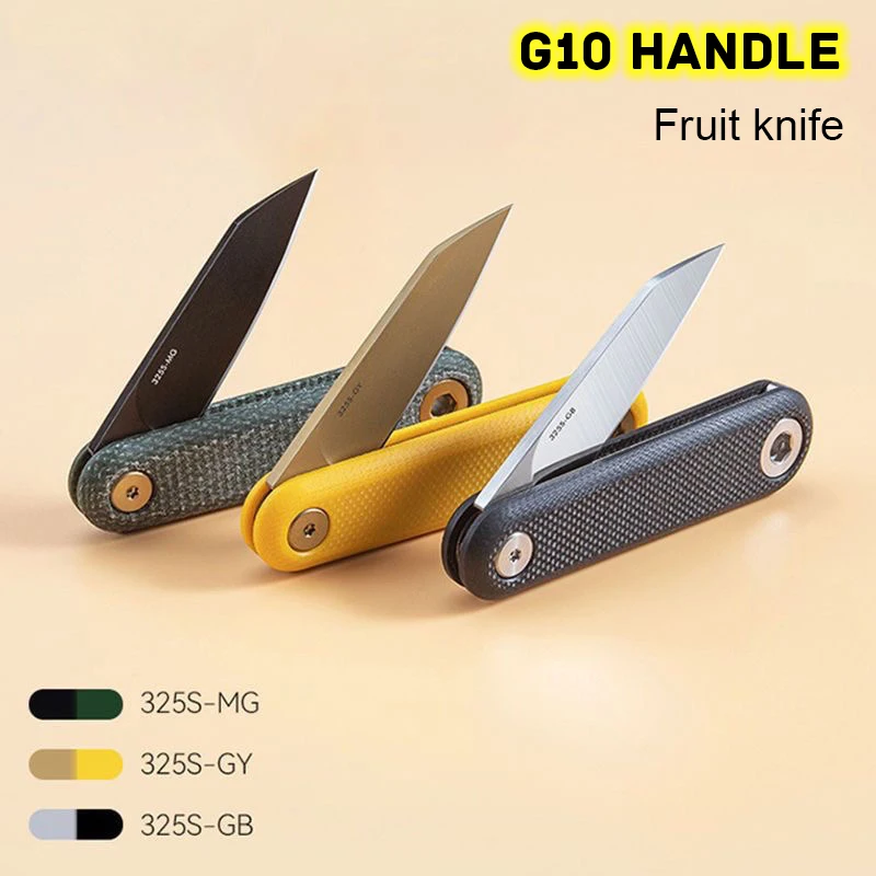 325S Color Fruit Knife G10 Non-slip Handle Folding Knife 12C27 Steel Blade Portable Pocket Small Keychain Handy Tool