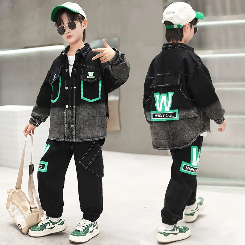 Boys Coat +Pants Kids Suits 2PCS/Set Cotton 2024 New Jean Spring Autumn Cotton Jogging Suit Teenagers Children Clothing