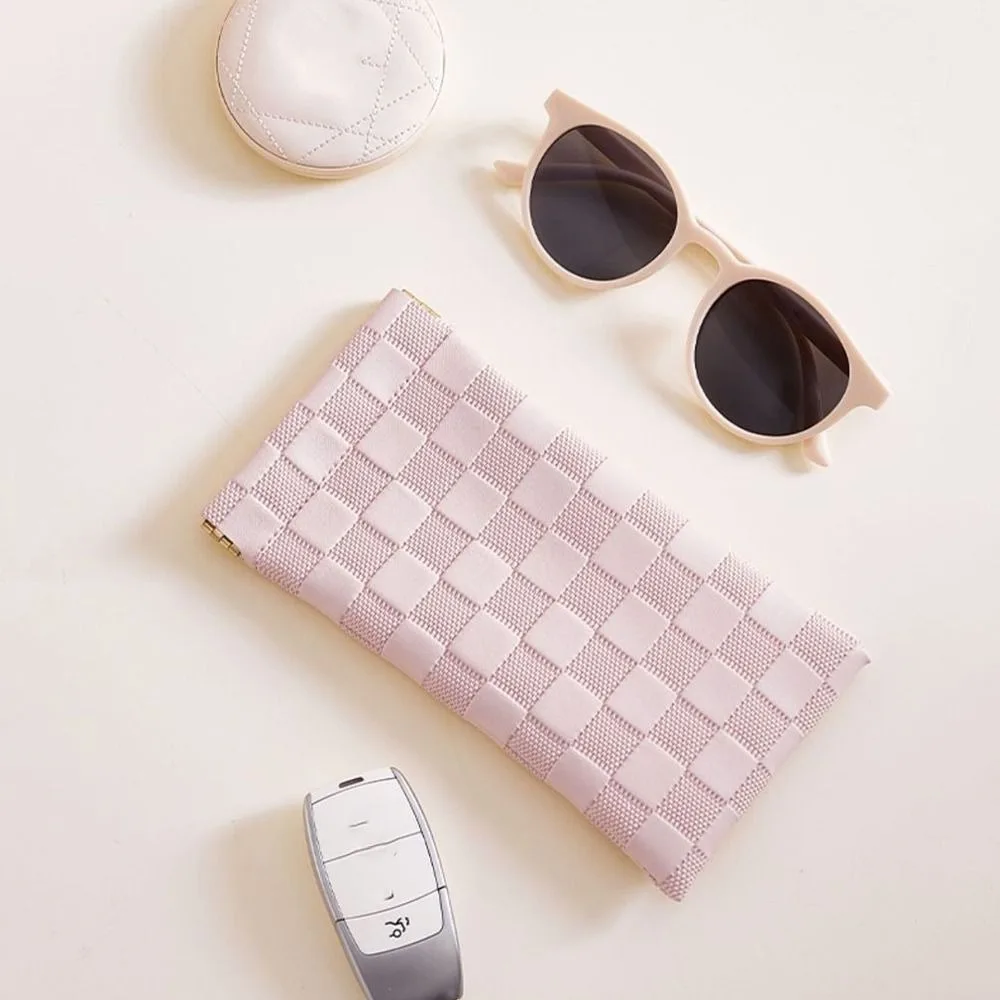 Lattice Mini Leather Sunglasses Bag Large Capacity Soft Self-closing Coin Purse Storage Bag Simple Small Lipstick Bag