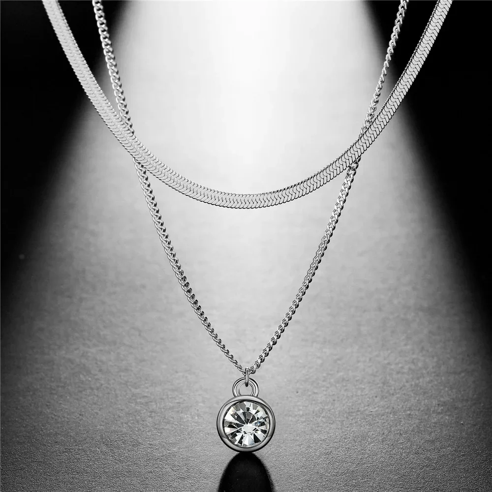 Skyrim Crystal Necklace for Women Stainless Steel Minimalist Double Layer Clavicle Neck Chain Wedding Engagement Kpop Jewelry