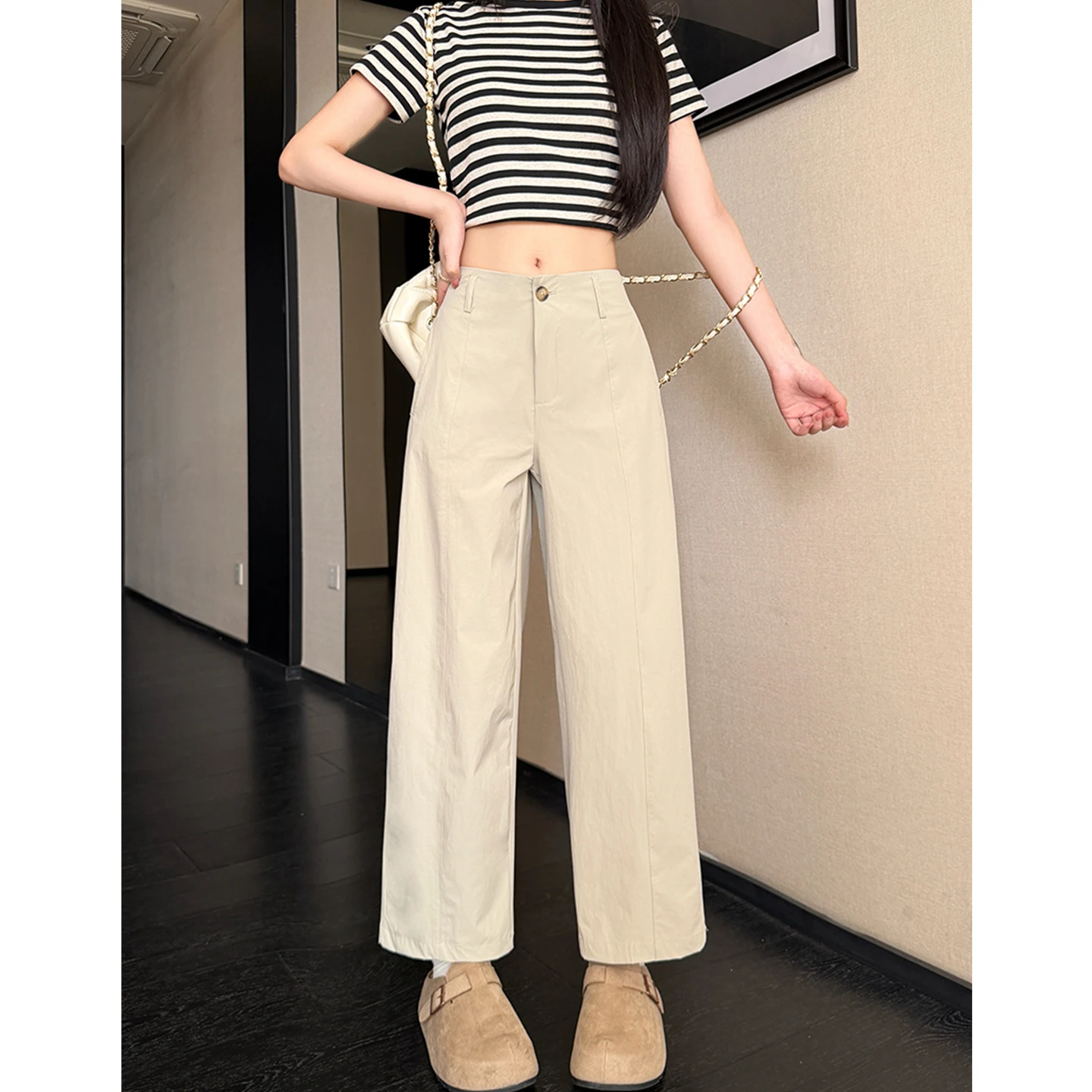 High Waist Wide Leg Pants Women's Summer Thin Large Size Loose Casual BF Lazy Style Small Nine Points Casual Pants