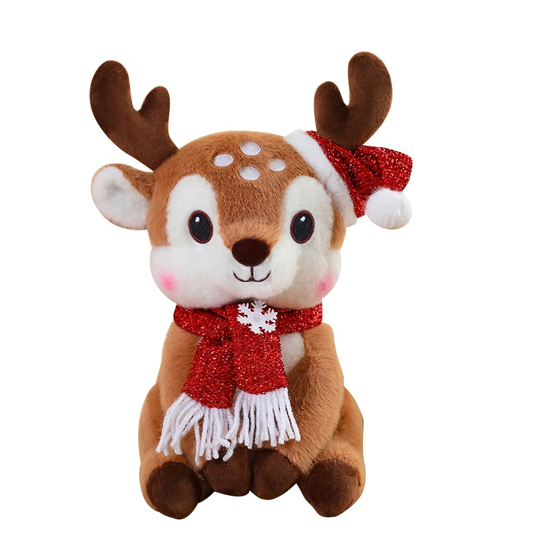 

1Pc 30CM Kawaii Christmas Deer Plush Toy Cute Reindeer Plushie Doll Stuffed Soft Animal Deer with Scarf Toy Xmas Gift Decor