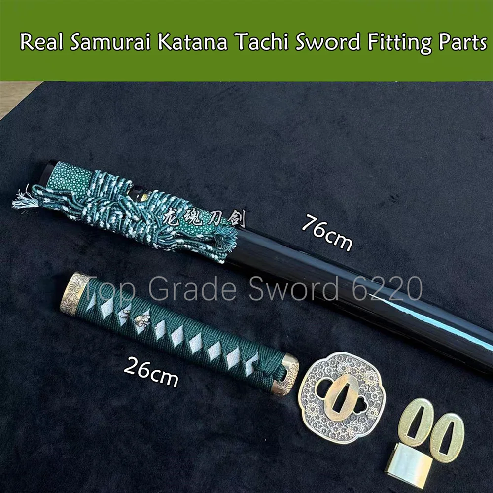 A Set Nice Tsuka Handle Brass Tsuba Handguard Habaki Seppa Hardwood Sheath For Real Samurai Katana Tachi Sword Fitting Parts