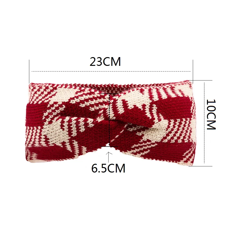 Elastisch gestricktes klassisches kariertes Herbst- und Winter-Keepwarm-Stirnband – Detail 1