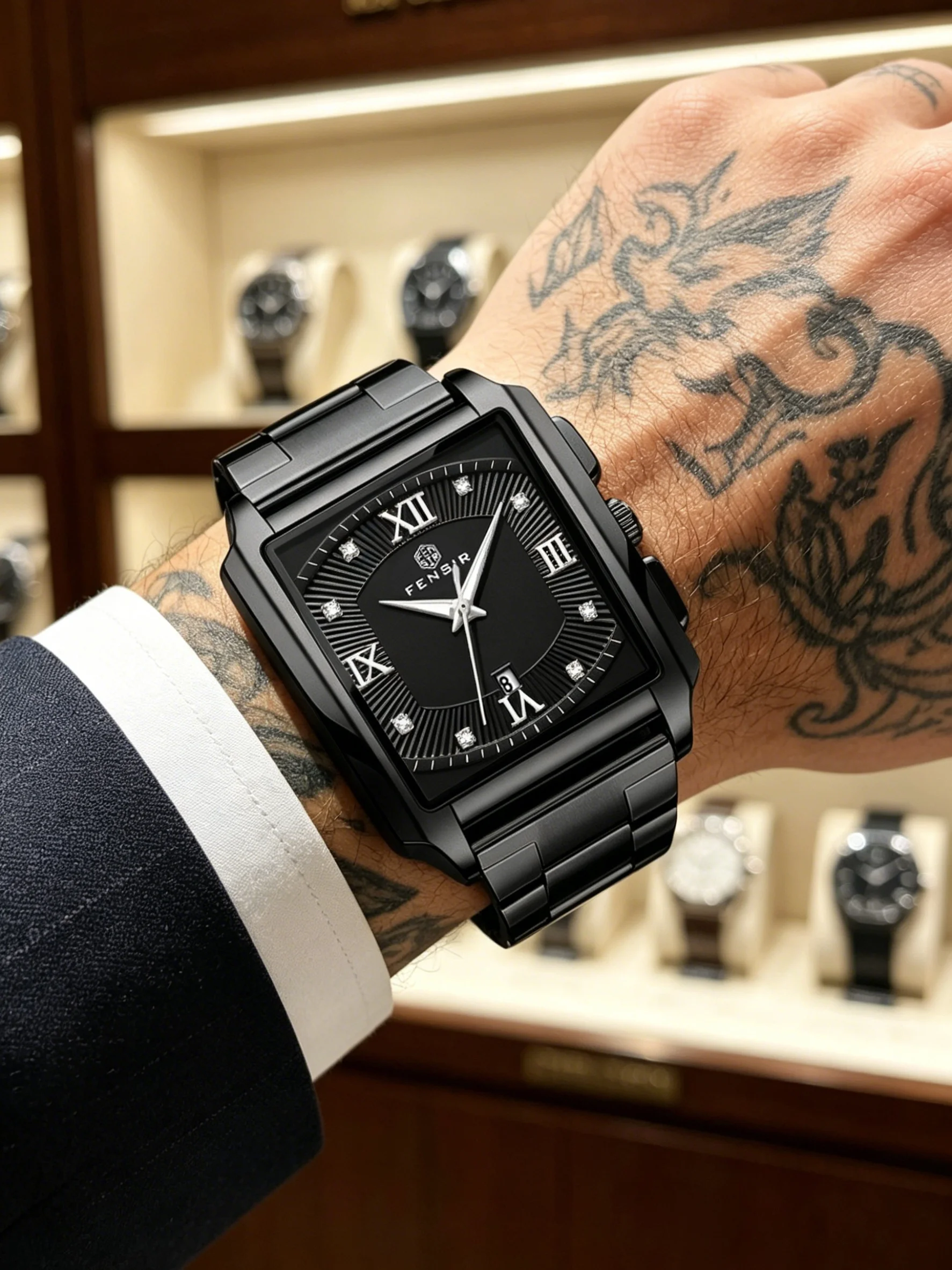 

Trendy Punk-Style Men's Square Quartz Watch, Luxurious Waterproof Business Watch for Men, Fashionable Luminous Men's Watch, Hardcore Street Style Men's Watch, Versatile and Popular Gift for Daily Commuting