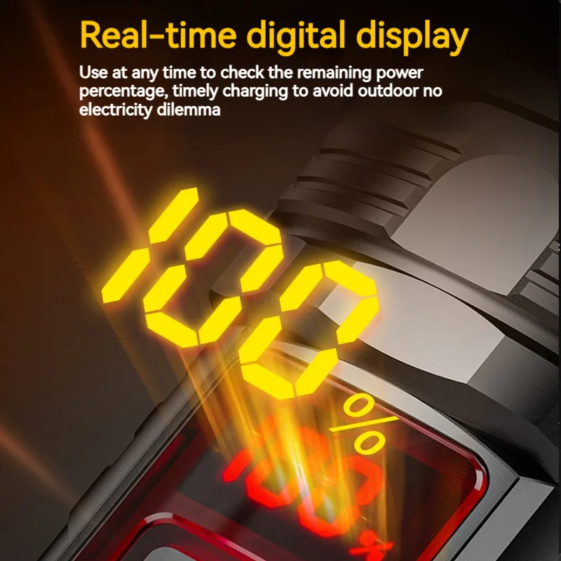 مصباح يدوي بشاشة رقمية قوية جديدة مع تركيز تلسكوبي، قابل لإعادة الشحن، محمول، ضوء عمل خارجي طويل المدى، LED Fl