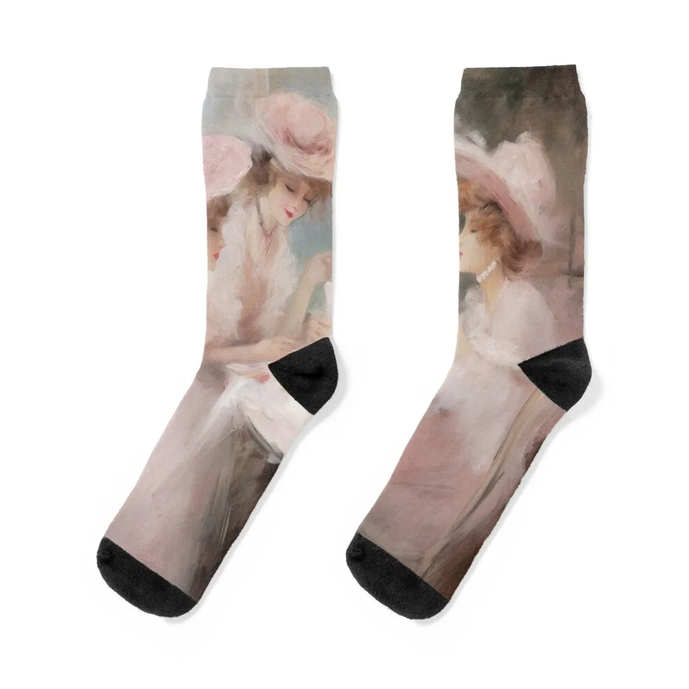 

Coquette aesthetic vintage painting of a three women having tea Socks retro Argentina sports stockings Rugby Socks Male Women's