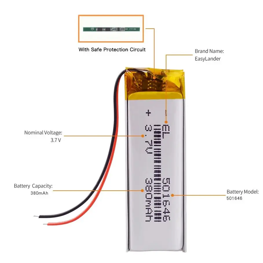 1 Or 5Pcs 3.7V 380mAh 501646 Lithium Polymer LiPo Rechargeable Battery ion cells For Samsung  player small toy headphones