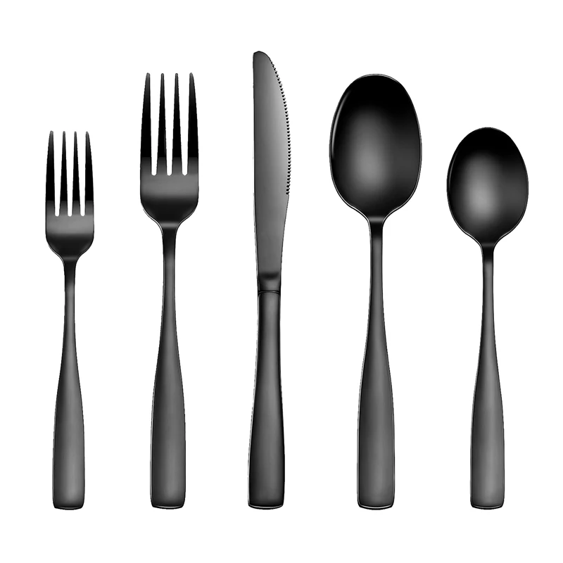 20 Pcs Black Silverware Set, Flatware Set For 5, Square Cutlery Set, Mirror Polished Tableware Eating Utensils Set Black