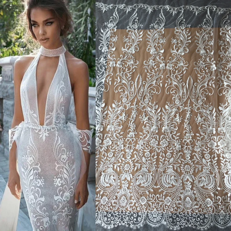 قماش دانتيل شبكي مطرز عالي الجودة، فستان زفاف، إكسسوارات تزيين عصرية مصنوعة يدويًا #6