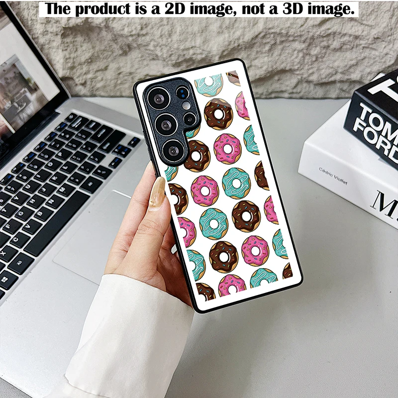 Shockproof Black Glass Phone Case 2D Print Delicious Donut Collection Pattern Full Protection For Samsung S26 S25 S24 A55 A54 A3