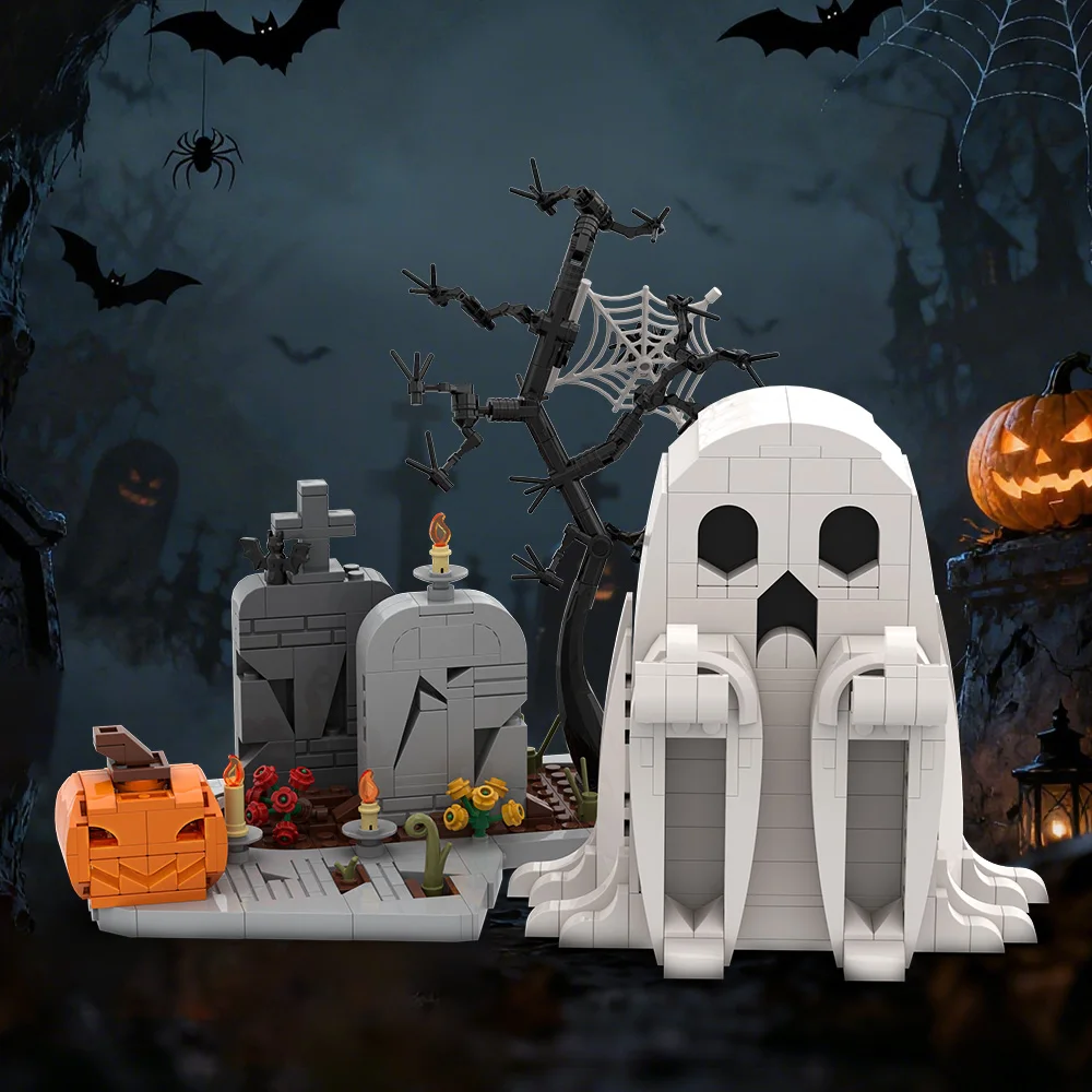 Klocki Gobricks MOC Halloween Duch Palce Potwór Model Świąteczny Dowcip Klocki DIY Zabawka do Składania Prezent dla Dzieci