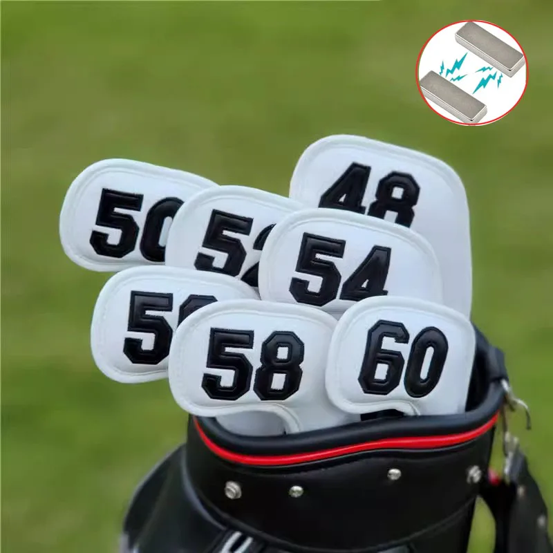 

7Pcs Golf Wedge Cover PU Leather Magnatic Type Numbers 48 to 60 Wedges Club Protector Headcover Golf Headcover Golf Accessory