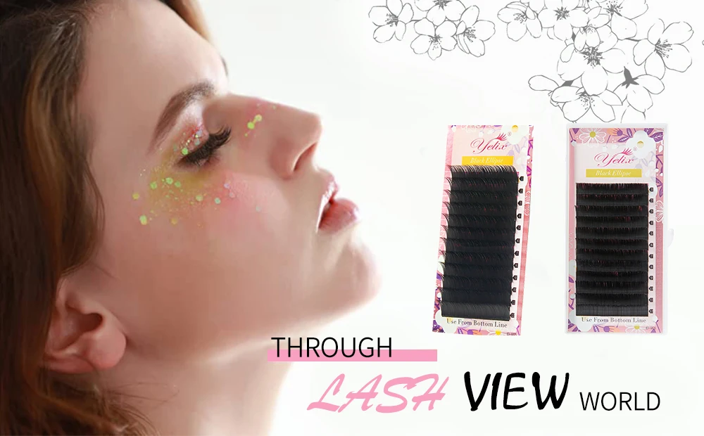 Yelix Schwarze Ellipsenförmige Flache Wimpernverlängerungen 12 Reihen Tray Professionelle Salon-Ausstattung Großhandel Split-Tip Dichtes Volumen Lashe – Detail 1