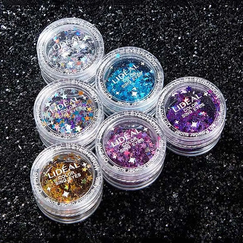 Flocons de paillettes pour ongles, fard à barrage, poudre de surbrillance pour le visage, décorations d'art d'ongle, pentagramme