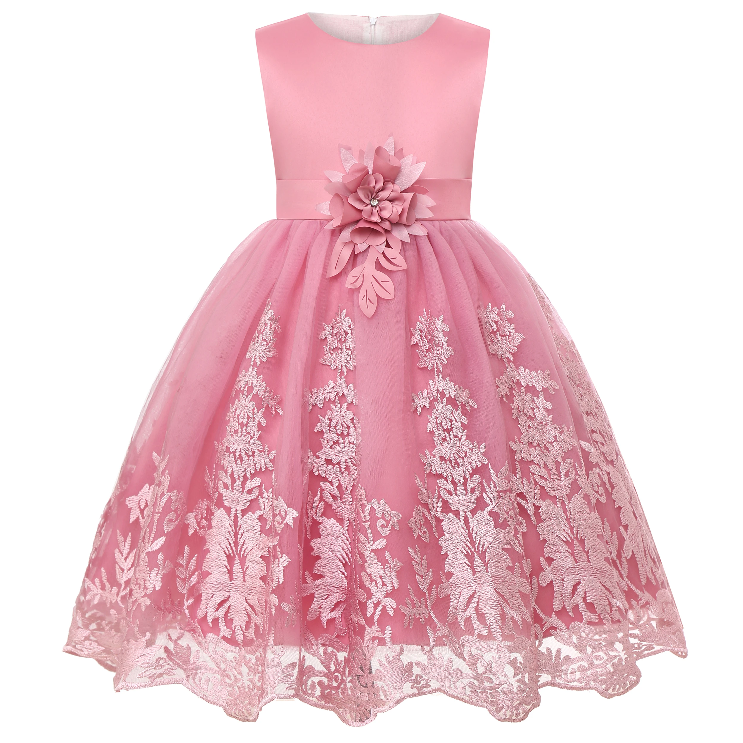 Europa und die USA grenzüberschreitend: Neues ärmelloses Unterhemd, besticktes Prinzessinnenkleid, Mädchen-Blumen-Mesh-Kleid