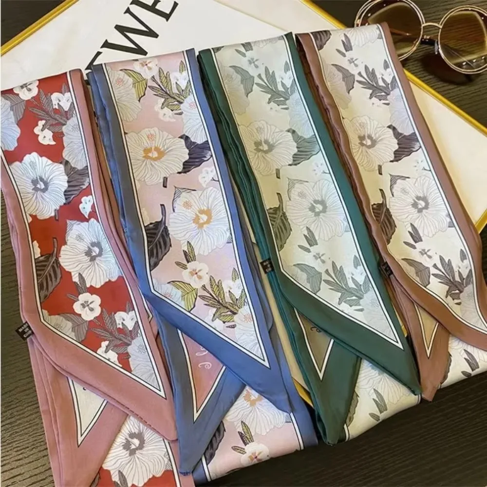 الصيف الأزهار الحرير وشاح من الساتان منديل طويل مربوط هيرباند حقيبة الديكور ضيق رقيقة عطلة الحجاب #4