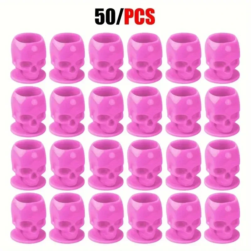 50Pcs Disposable Tattoo Skull Ink Cups Permanent Makeup Coloring Pigment Cup Container Tattoo Accessory for Tattoo Artists