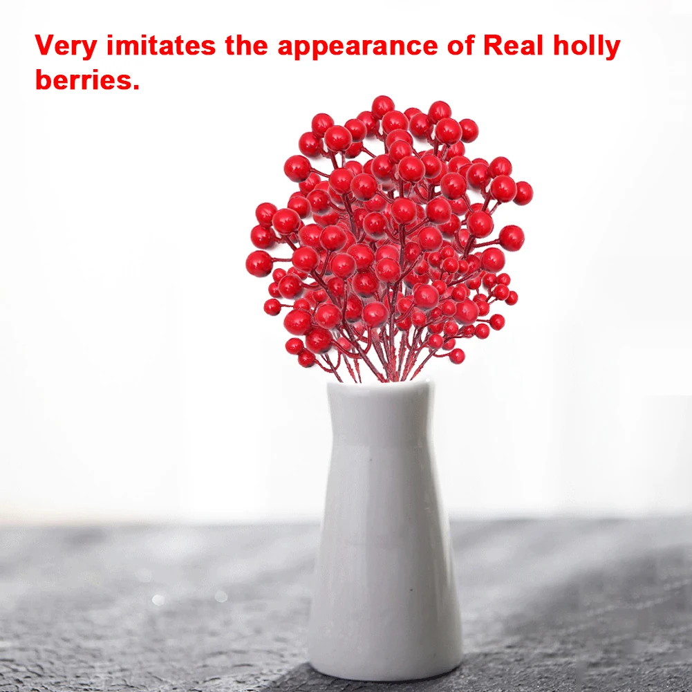 20 قطعة فروع هولي التوت الاصطناعي 8.7 بوصة سيقان هولي بيري وهمية متعددة الاستخدامات لتزيين شجرة عيد الميلاد