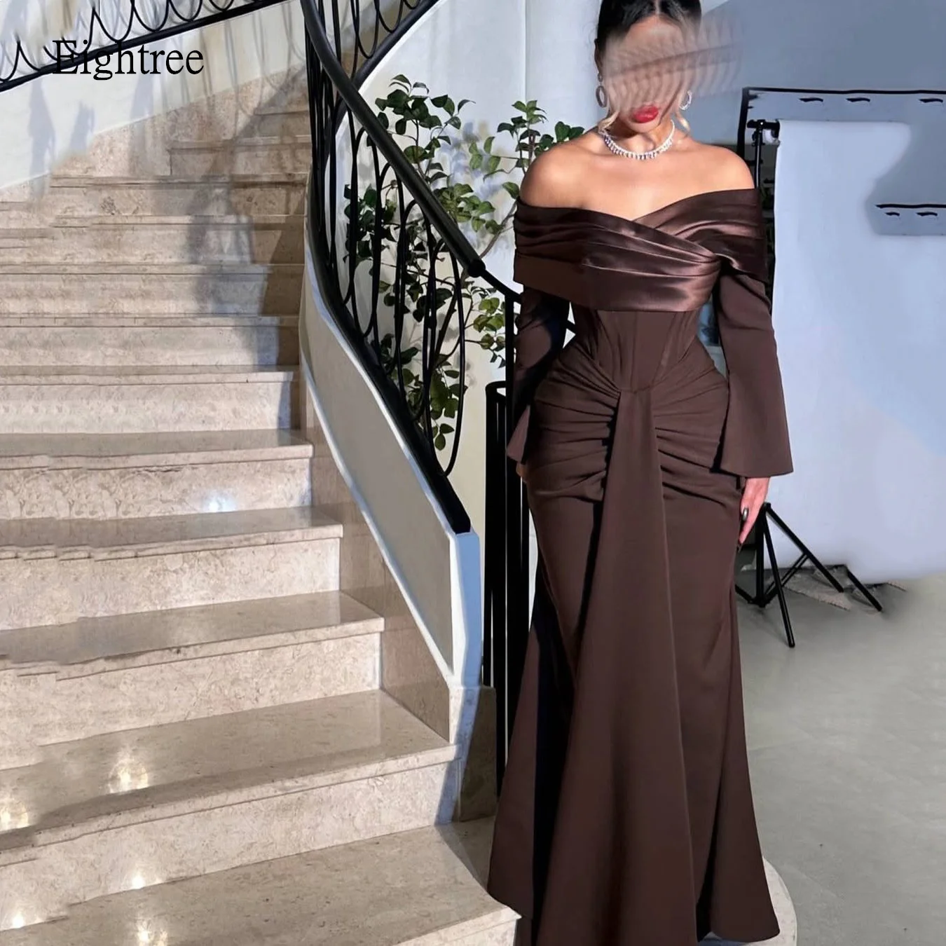 

Eightree Vintage Brown Mermaid Prom Gowns Off The Shoulder Formal Party Gown Long Evening Dress vestidos de fiesta Customized