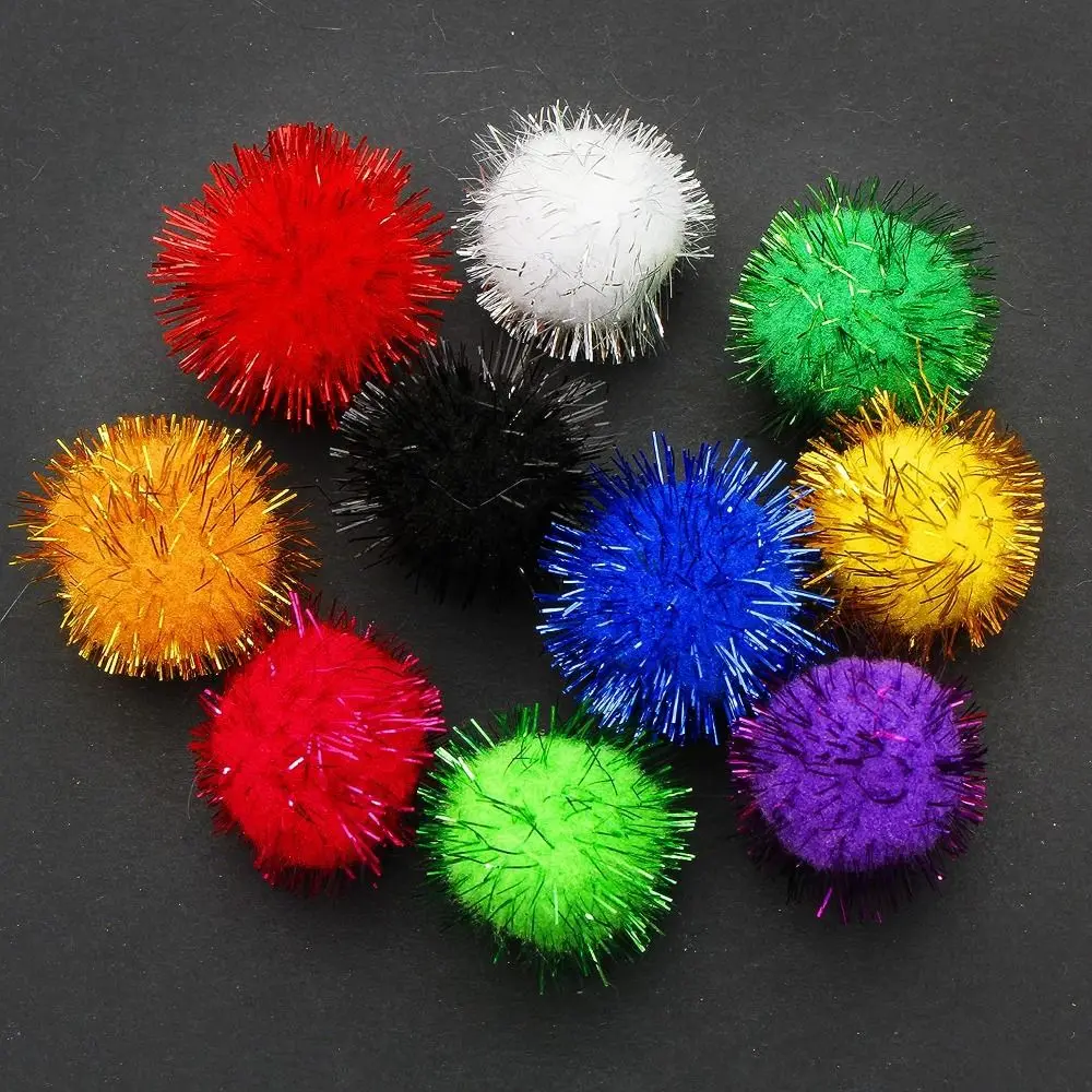 50Pcs Cats Sparkle Balls Dogs Glitter Pom Pom Balls Kitten Puppy Interactive Ball Toys Pet Accessories