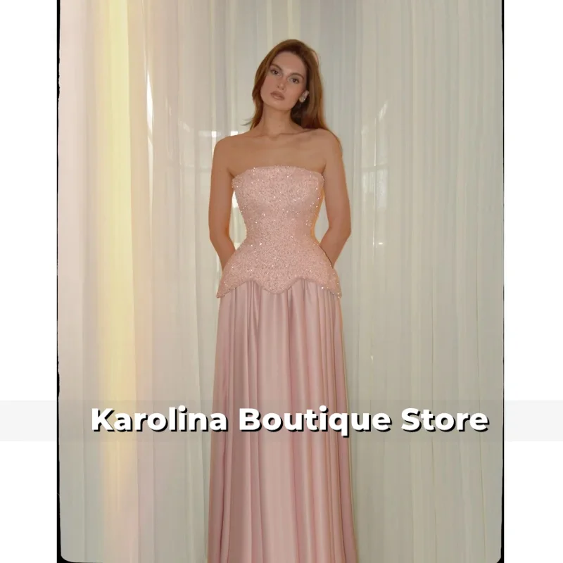 Vestidos de fiesta para mujer hechos a medida para ocasiones especiales Línea A mujer elegante 2025 mujer de lujo con hombros descubiertos rosa