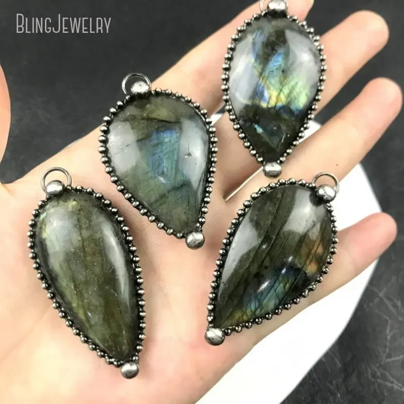 10pcs Rainbow Labradorite Teardrop Spectrolite Witch Boho Beach Medallion Jewelry Necklace Pendant Crystal Chakra Amulet Charm