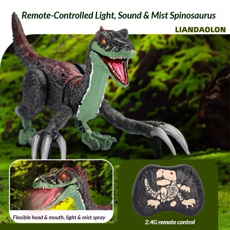 RC Dinosaur Toy Large Size Remote Control Therizinosaurus Electric Walking Roaring Spray Dinosaur Robot Kids Boys Birthday Gift