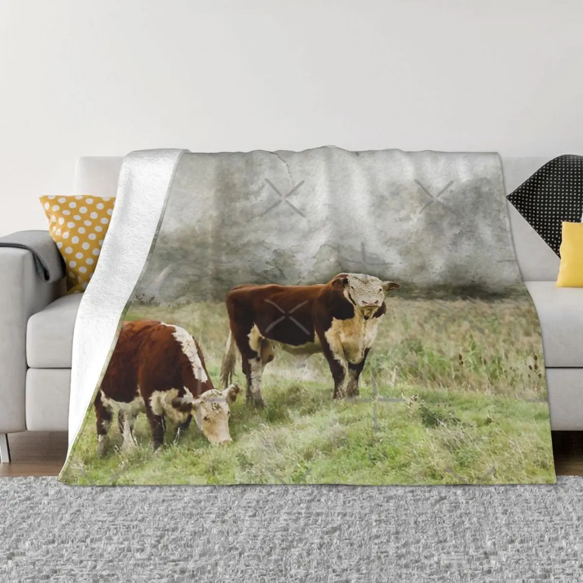 

Hereford Bull And Cow Watercolour Quilt Blanket Couple Blankets Blankets And Blankets Throw Blanket