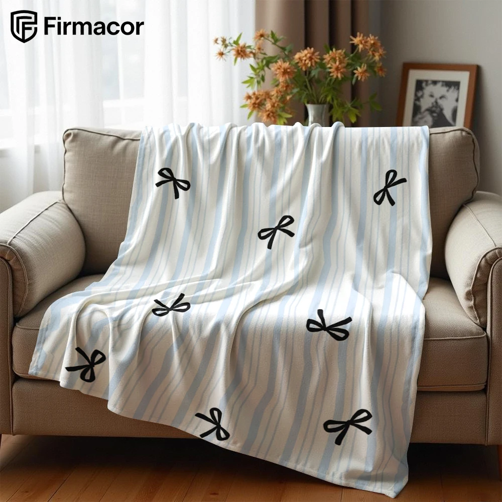 Light Blue & White Stripe Ultra Soft Sherpa Fleece Blanket Fluffy Warm Halloween Cozy Throw for Sofa Couch Bedroom All season