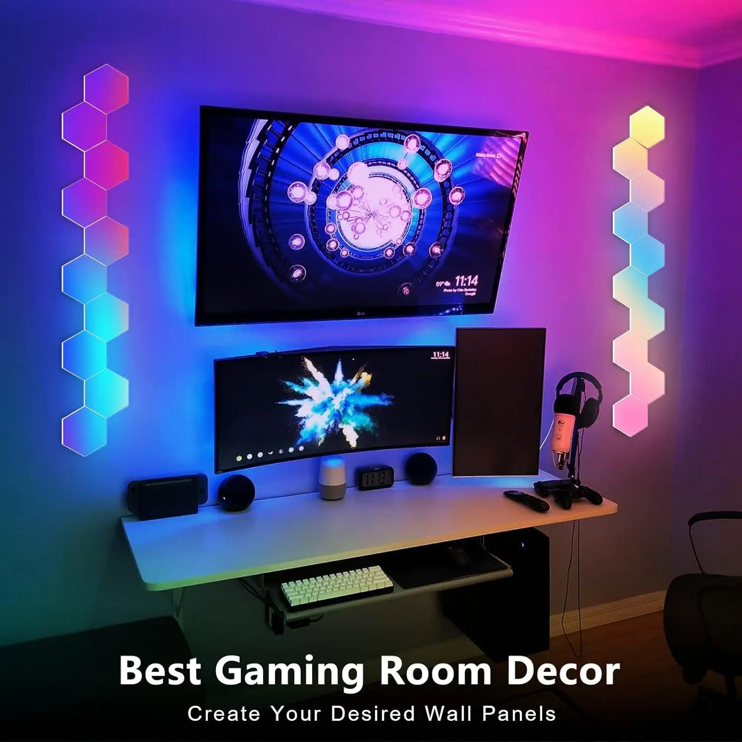 RGB LED سداسية الجدار الخفيفة الذكية واي فاي ليلة مصباح Tuya متوافق مع بلوتوث مساعد Alexa Google للعبة غرفة التلفزيون جدار ديكور