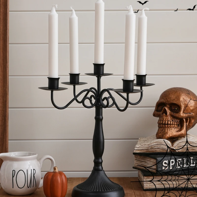 Gothic Decoration Candle Holder Nordic Vintage Halloween Room Candle Holder Fall Metal Swieczniki Dekoracyjne Home Decor RR50HD