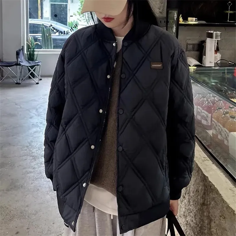 2025 New Winter Cotton-Padded Jacket Women Parkas Fashion Rhombic Baseball Outwear Puffer Coat Thin Cotton Clothes Female B612