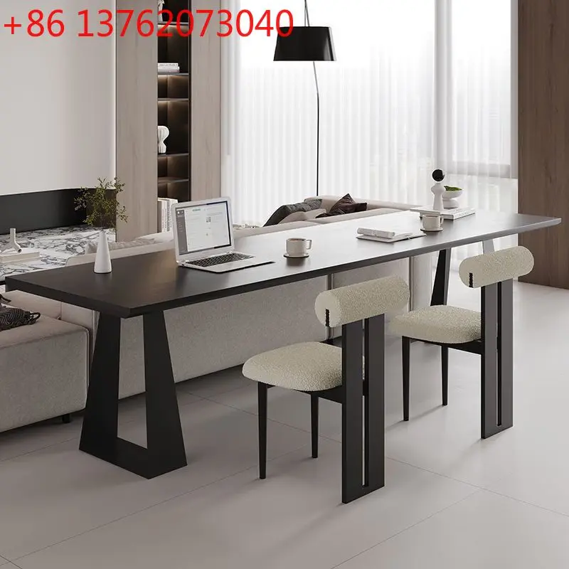 

Черный стол из цельного дерева для дома, гостиной, итальянский минималистичный длинный стол со спинкой