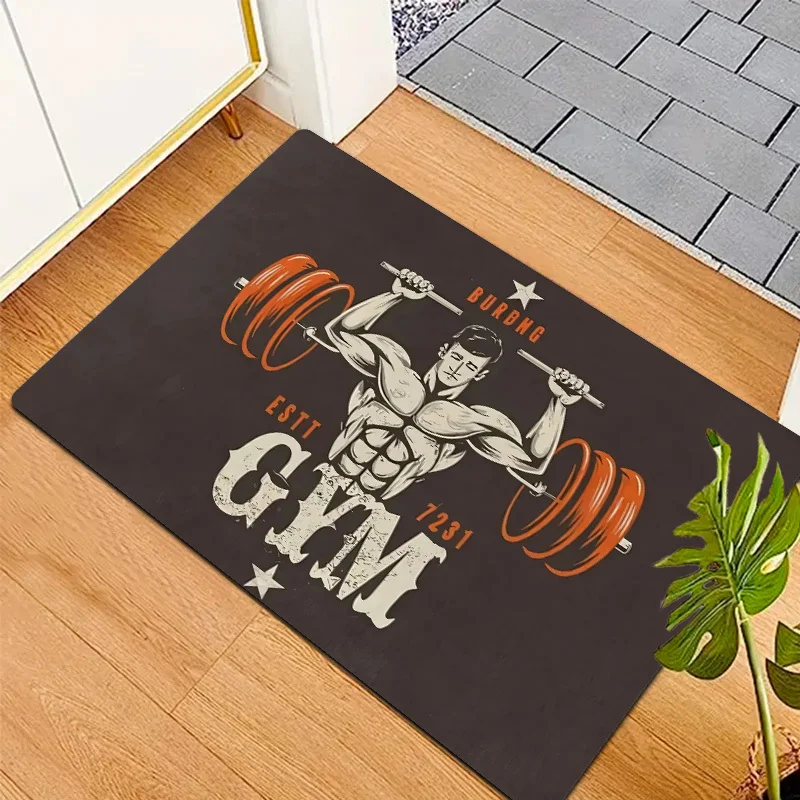 1pcs Vintage Gym Bodybuilder Doormat Dark Brown Distressed Design Non Slip Washable Floor Mat 40x60cm