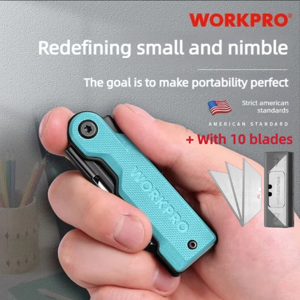 Canivete utilitário dobrável Workpro, em aço inoxidável, com liberação rápida, clipe para cinto, 10 lâminas afiadas, ferramentas de corte para DIY.