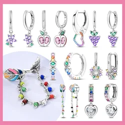 2025 S925 Silver Colorful Sparking Zircon Heart Shape Dopamine Hoop Earrings Flowers Earrings Jewelry for Women Girl Fine Gifts