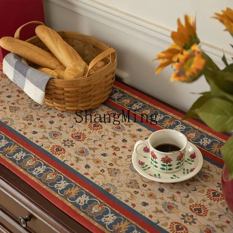 CL retro table flag tea flag cloth fringed long table cloth restaurant home entrance decoration light luxury