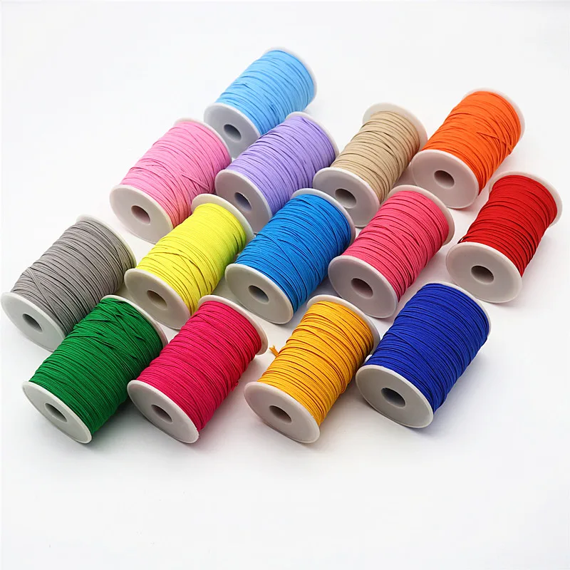 100 Yards 3mm High Elastic Rope Rubber Band Ribbon Color Flat Elastic Belt Lace Decorative Belt Clothing Sewing Accessories