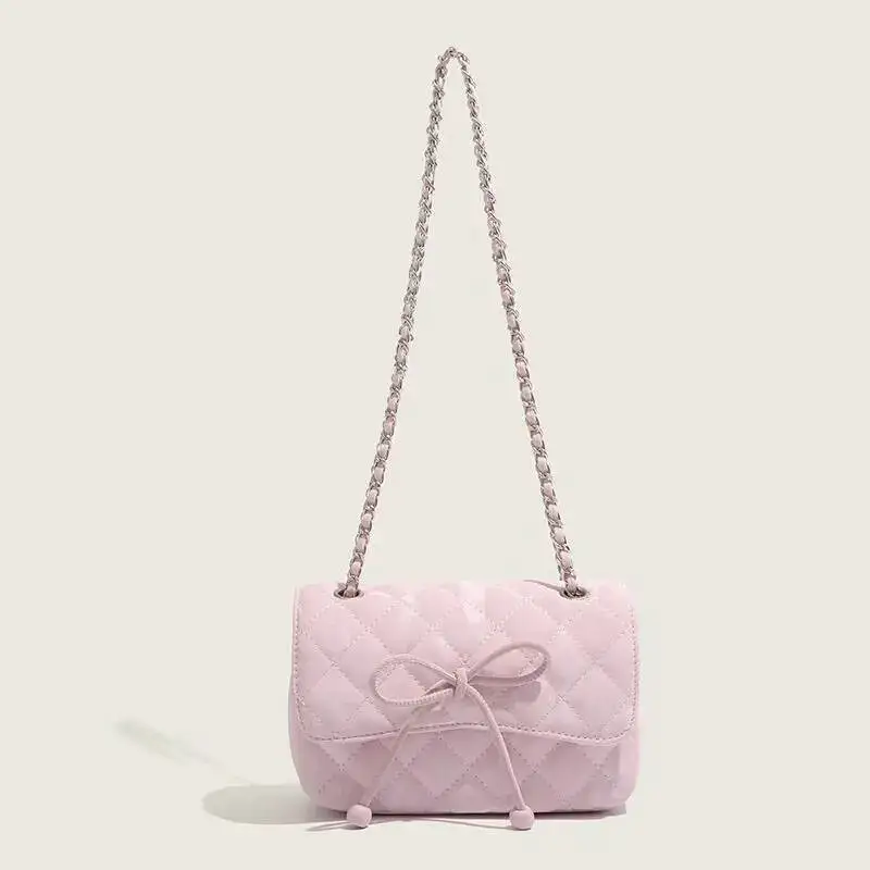 Bloom Sweet Cute White Shoulder Bags Purse Women Fairycore Aesthetic Chain Bow Y2k Handbag Female Hot Girls Pink Underarm Bag