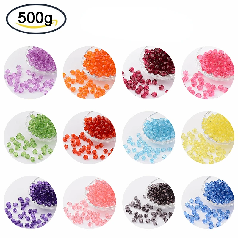 500g Transparent Acrylic Beads Faceted Round Cerise 8mm Hole: 1.5mm about 1800PCS/500g