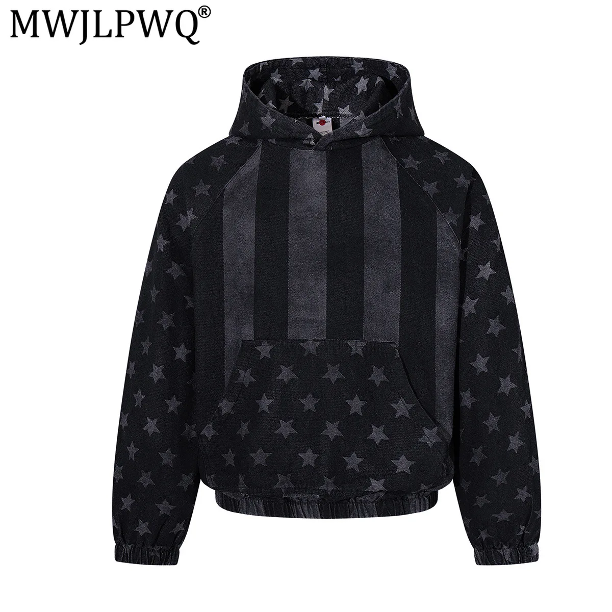 MWJLPWQ Vintage Washed Dirty-Dyed Distressed Hooded Denim Sweatshirt Men's American Street Style Fashion Casual Hoodie 20485