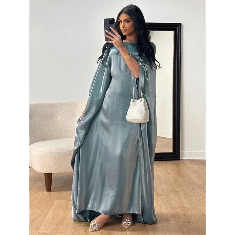 Abito lungo lungo da donna con scollo a barchetta e maniche a pipistrello larghe, abito lungo estivo in raso, vintage, Africa, streetwear, abiti da sera Vestido