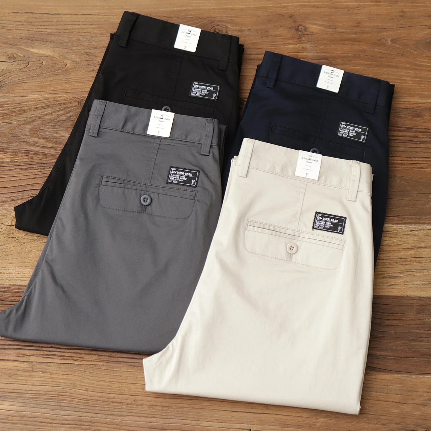 

2025 Summer New American Retro Thin Micro Elasticity Casual Pants Men's Simple 98% Cotton Slim CHINO Business Straight Trousers